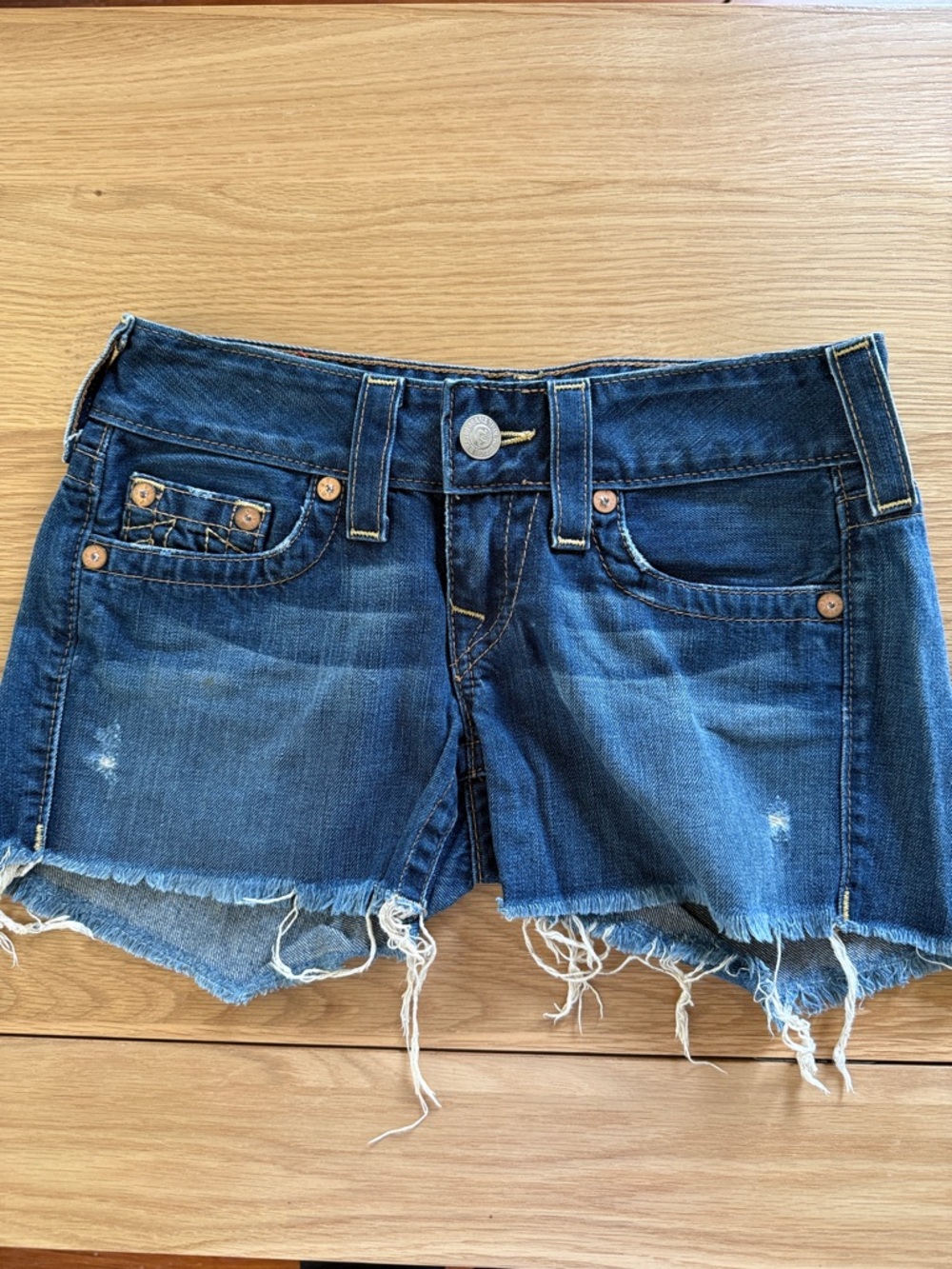 True Religion Indigo Distressed Cutoff Jean Shorts